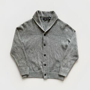 Chaps Shawl Collar Cardigan Sweater Men's Large Gray Cotton Button Knit Grandpa